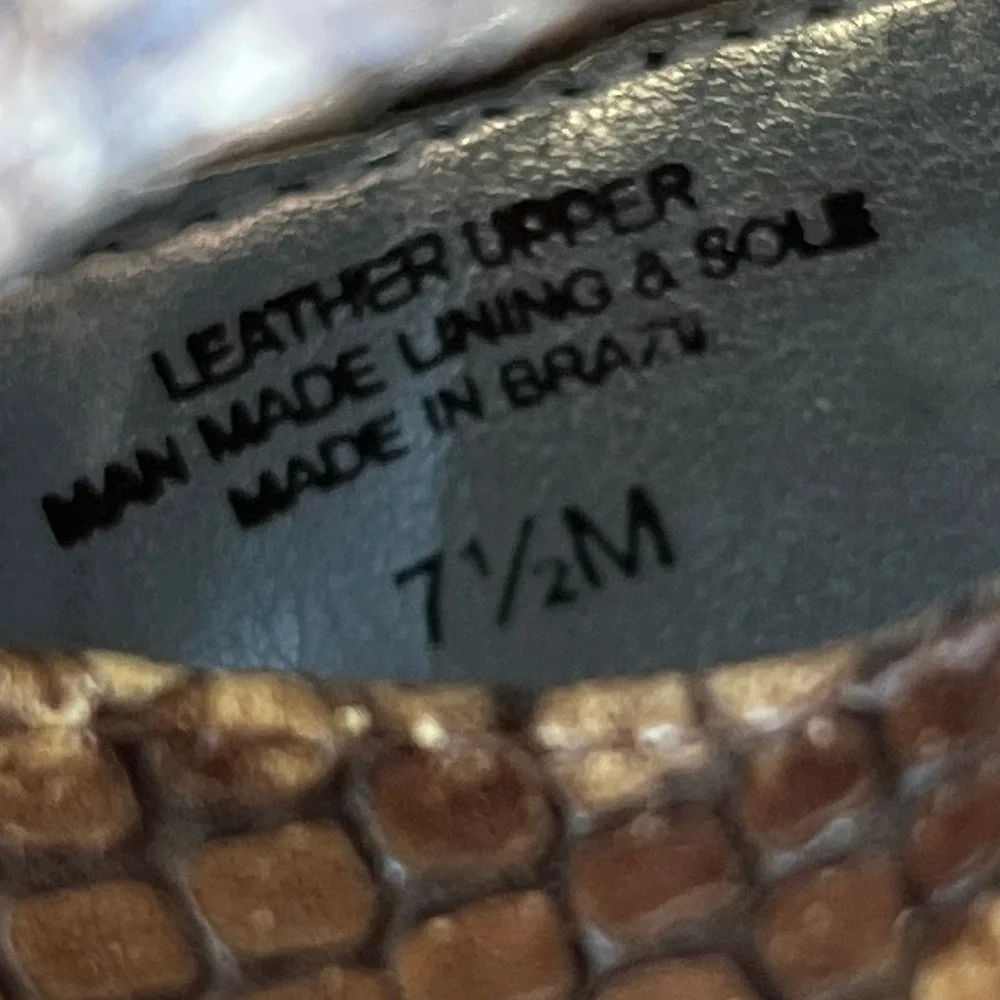 Gianni Bini Snakeskin Embossed Leather Peep Toe Stiletto Heel Booties Brown 7.5M